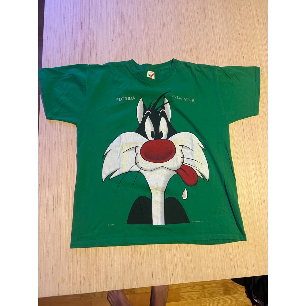 Vintage 1993 Sylvester the Cat Florida T-Shirt Artex XL Green Single Stitch 
37